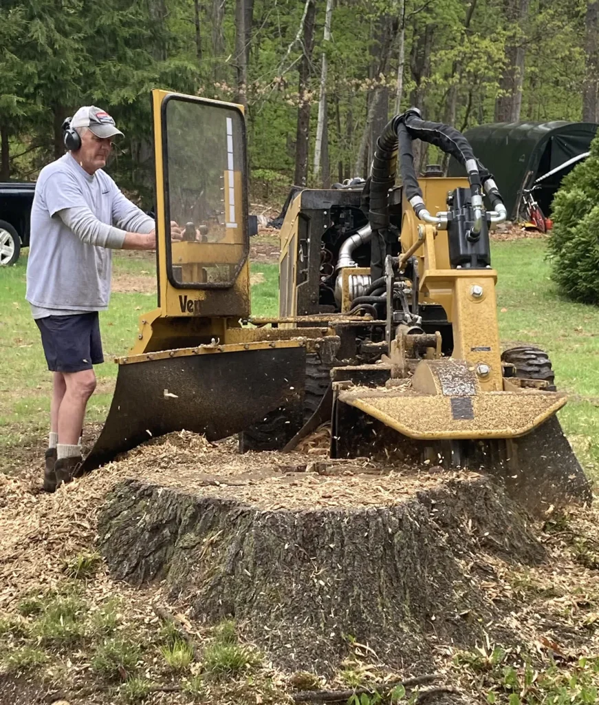 stump grinder and Tim at stump